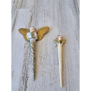 Cherub Angel icicle ornament reading Xmas glitter‎ tree gold